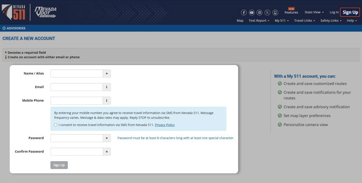 Sign up with 511Nevada