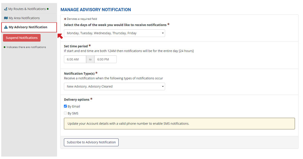 Creating Advisory Notification