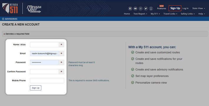 Sign up with 511Nevada