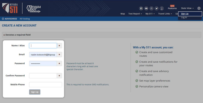 Sign up with 511Nevada